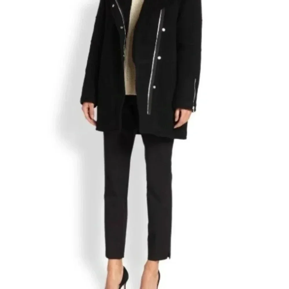 Theory Datyah Wool Shearling Lamb Coat Black Size Medium